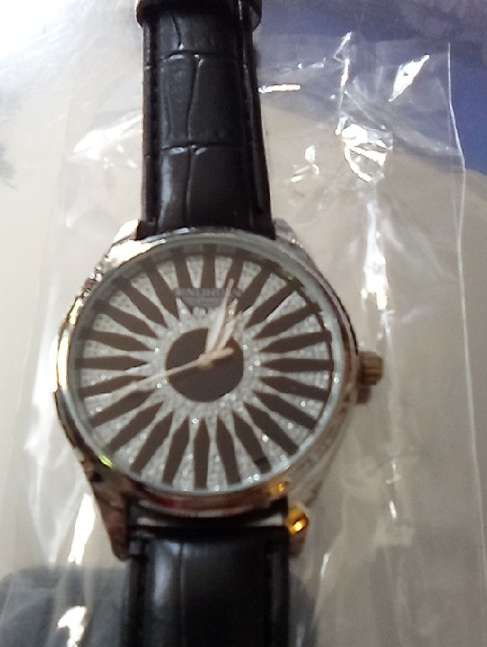 Men's Black and Silver Sunburst Dress Watch - Leather Strap